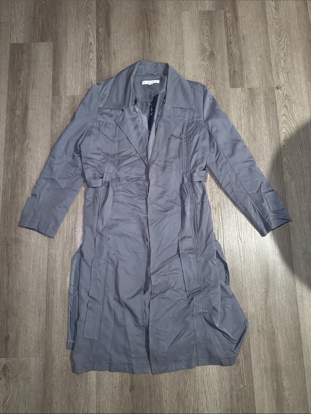 New York & Company Steel Gray Trench Coat with Self-Tie Belt